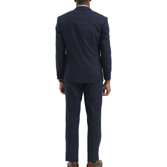 Navy Plaid Notch Lapel 3 Piece Stacy Adams Men's Suit - Picture 2 of 3